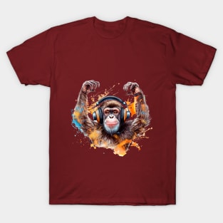 Happy Chimpanzee Listening to Rock T-Shirt